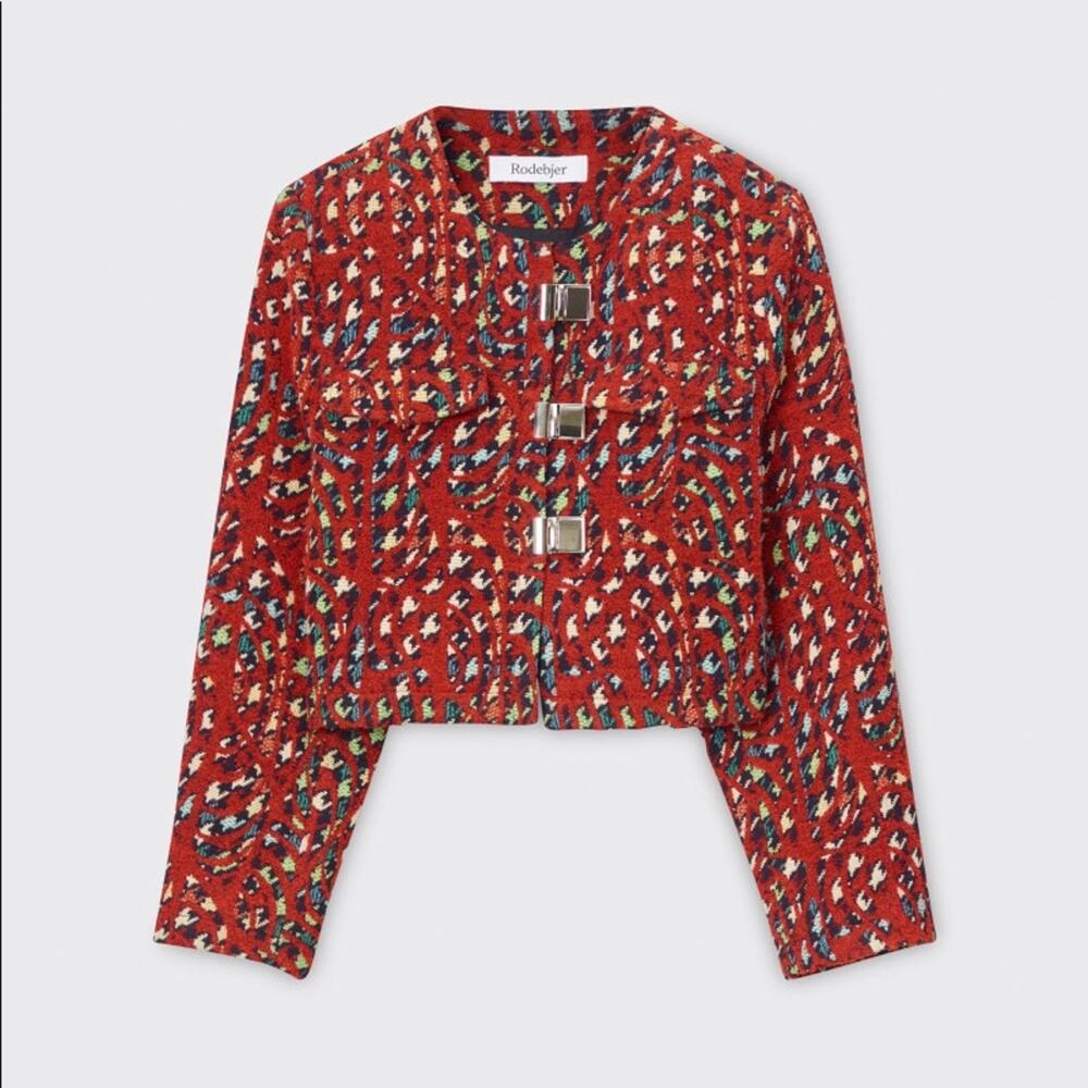Rodebjer Artsy Jacket Aneska Houndstooth Multicolored Print with 3D Weave Medium
